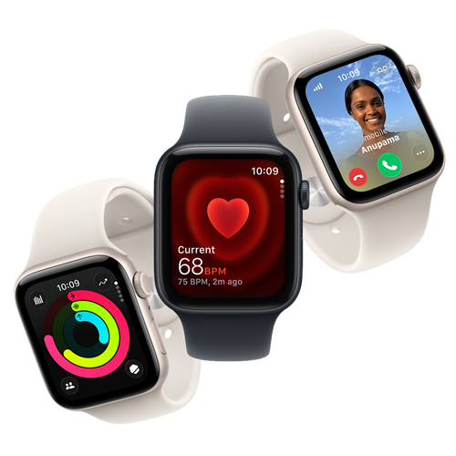 Three Apple Watch SE 3 devices floating next to each other